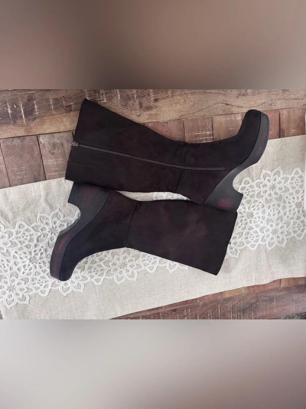 b.o.c. Born Concept Brown Faux Suede Knee High Wedge Boots Women’s Size 7M